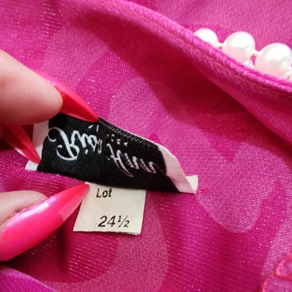 Risa Ann Vintage Midi Shift Dress Shift Size 24.5 Attached Necklace Magenta - Picture 8 of 10